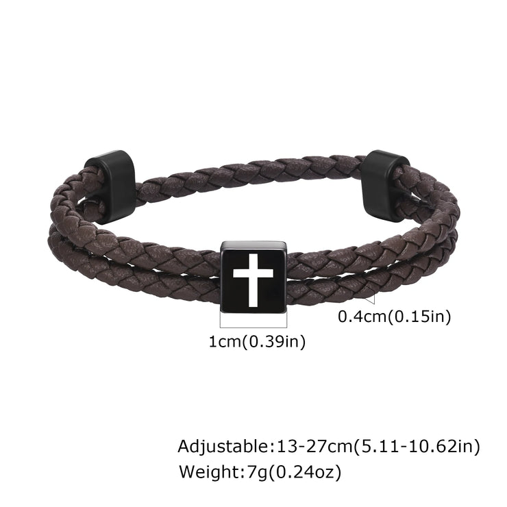 Fresh Faith Designs adjustable braided leather bracelet with cross charm faith jewelry for men