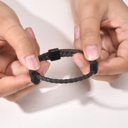 Black braided leather bracelet with magnetic clasp faith jewelry for men by Fresh Faith Designs
