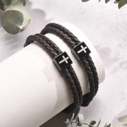 Fresh Faith Designs braided leather bracelet with black cross charm faith jewelry for men