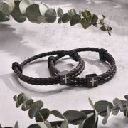 Fresh Faith Designs braided leather bracelets with cross charm faith jewelry for men