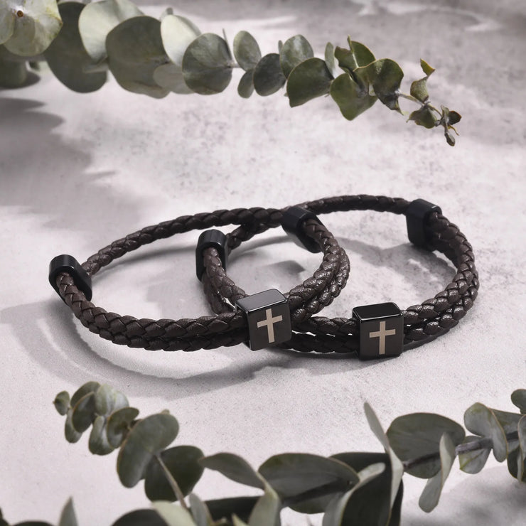 Fresh Faith Designs braided leather bracelets with cross charm faith jewelry for men