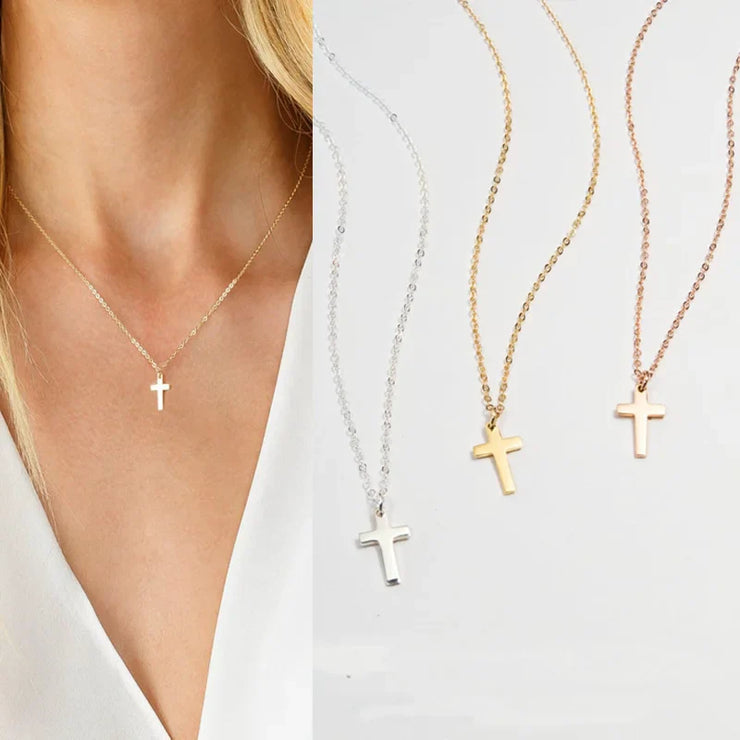 Faith jewelry for women featuring delicate cross necklaces in silver gold and rose gold by Fresh Faith Designs