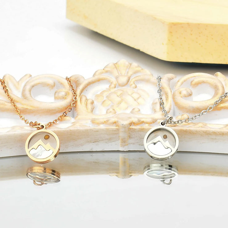Fresh Faith Designs mountain pendant necklaces in gold and silver faith jewelry for women