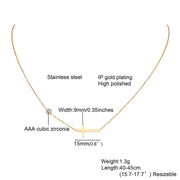 Gold plated stainless steel cross necklace with AAA cubic zirconia faith jewelry for women