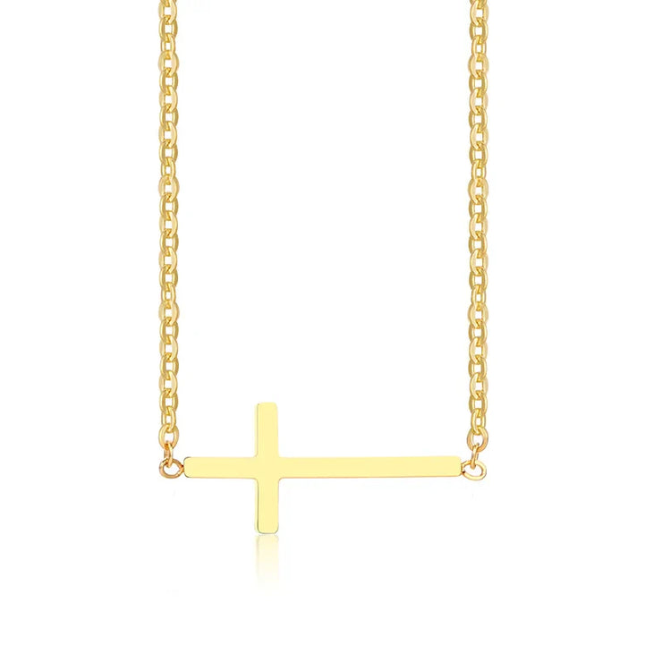 Gold horizontal cross necklace from Fresh Faith Designs faith jewelry for women
