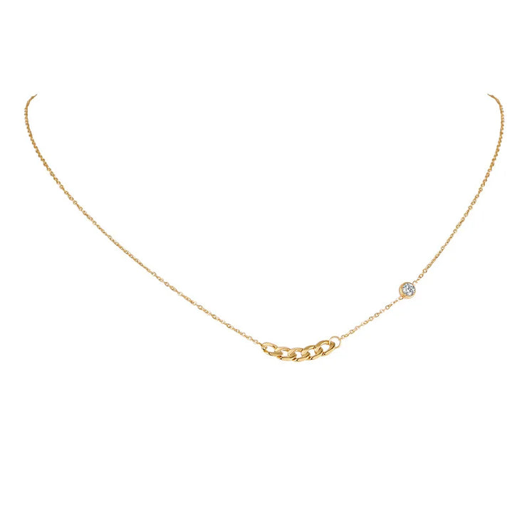 Delicate gold chain necklace with small linked chain and crystal detail faith jewelry for women