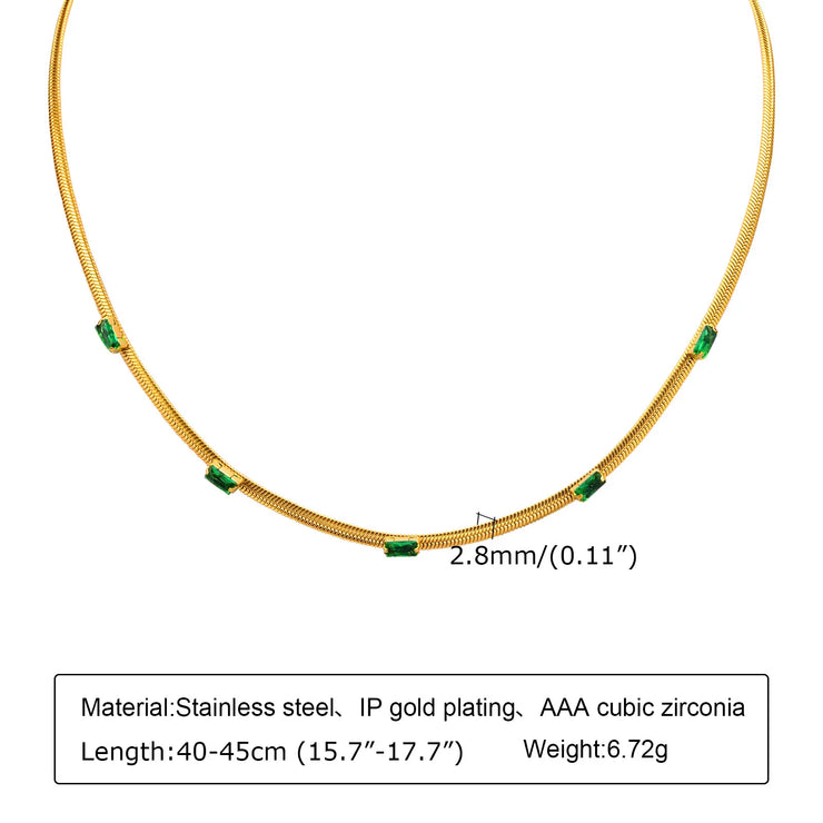 Gold plated stainless steel necklace with green cubic zirconia stones faith jewelry for women
