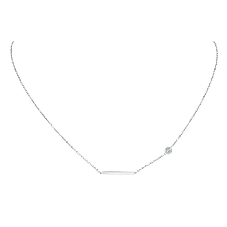 Delicate silver necklace with horizontal bar and small crystal accent faith jewelry for women by Fresh Faith Designs