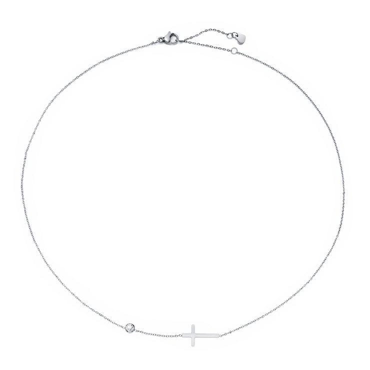 Delicate silver cross necklace with small gemstone pendant faith jewelry for women by Fresh Faith Designs