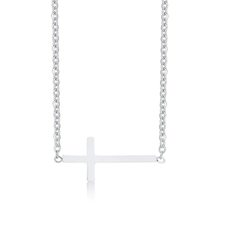 Silver cross necklace from Fresh Faith Designs faith jewelry for women with horizontal pendant