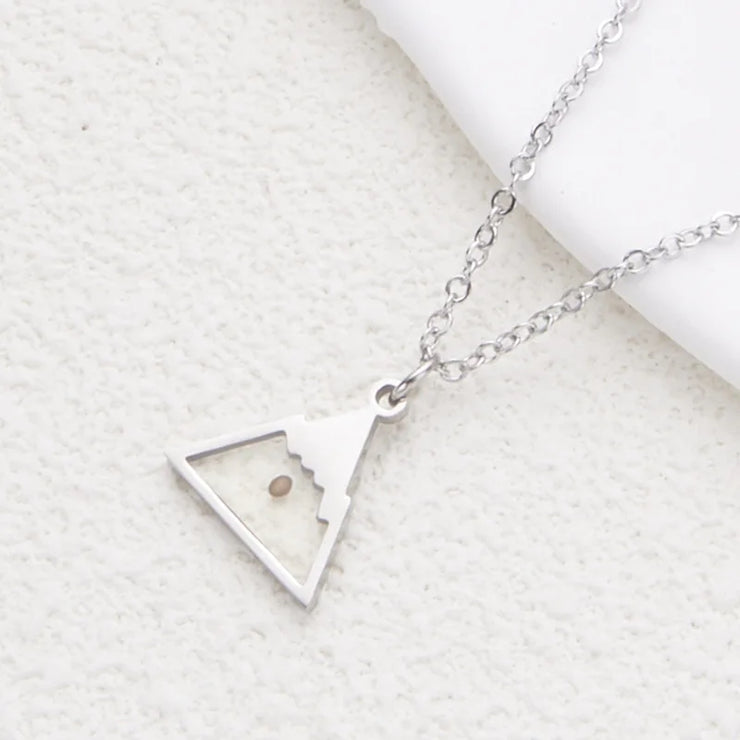Fresh Faith Designs silver necklace with triangle pendant featuring minimalist design faith jewelry for women