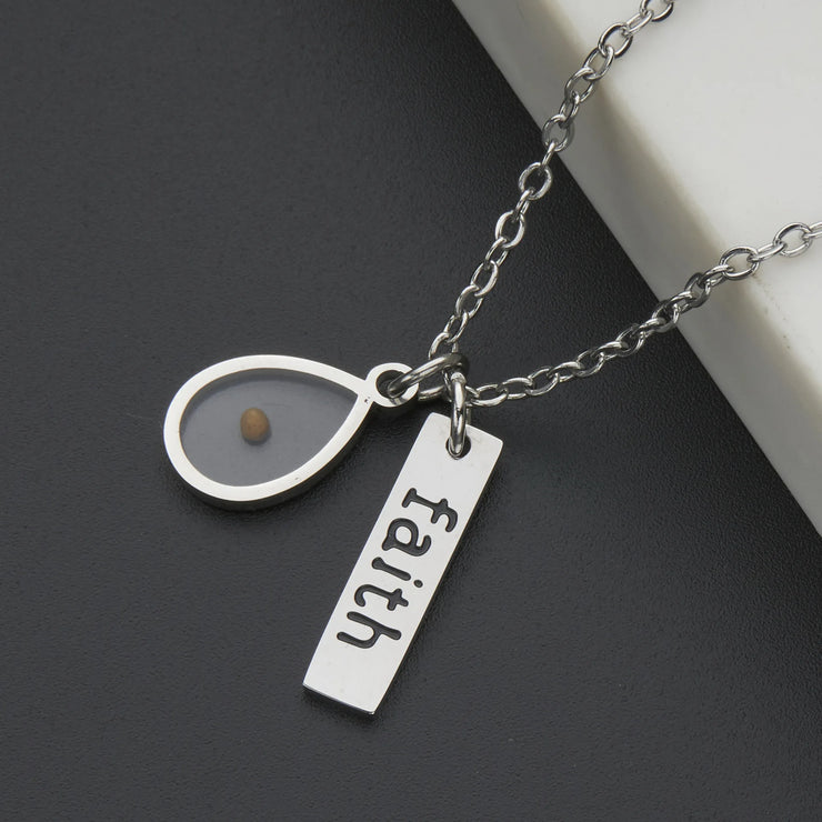 Fresh Faith Designs silver necklace with faith pendant and teardrop charm faith jewelry for women