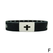 Fresh Faith Designs black bracelet with white cross emblem NFC religious jewelry