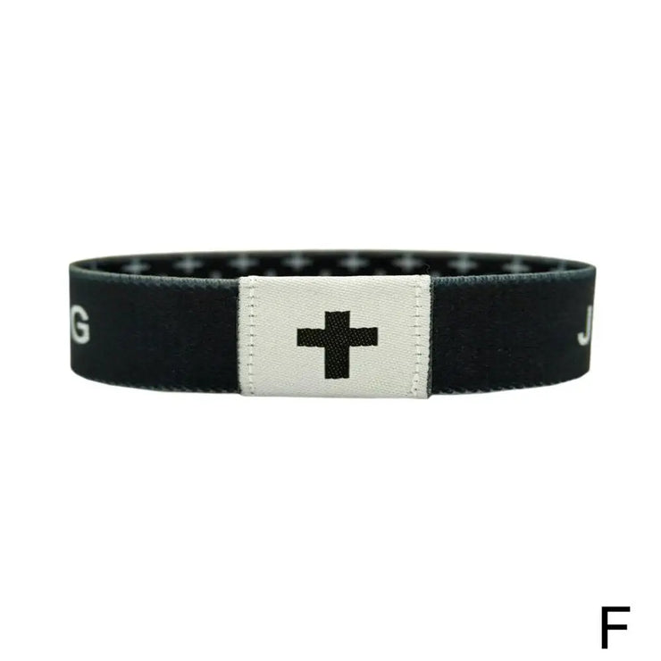 Fresh Faith Designs black bracelet with white cross emblem NFC religious jewelry