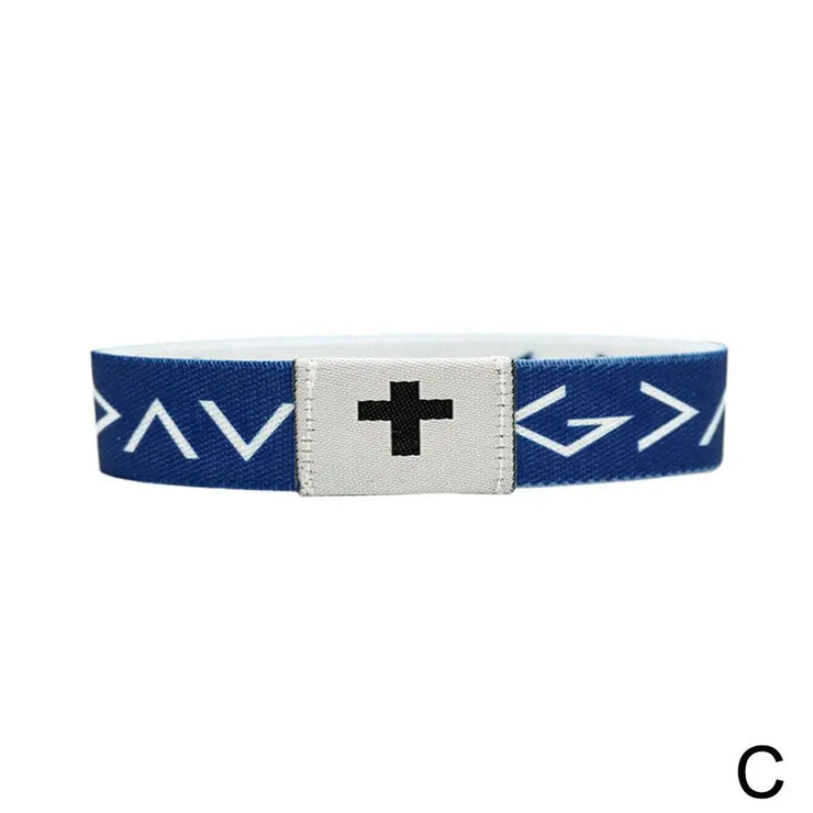 Fresh Faith Designs blue bracelet with white cross symbol NFC religious jewelry