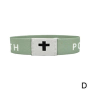 Fresh Faith Designs green fabric bracelet with black cross symbol NFC religious jewelry