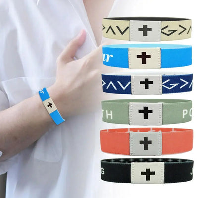 Colorful NFC religious jewelry bracelets with cross design by Fresh Faith Designs in multiple colors