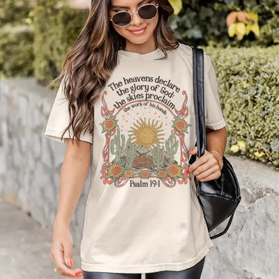 Jesus faith t-shirt for women with Psalm 19:1 scripture and floral cactus design by Fresh Faith Designs