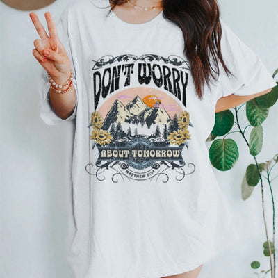 Fresh Faith Designs ladies religious graphic tees with mountain and sunflower design and inspirational text