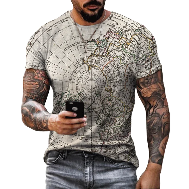 Men's Christian Cross T-shirt by Fresh Faith Designs featuring a detailed vintage world map print