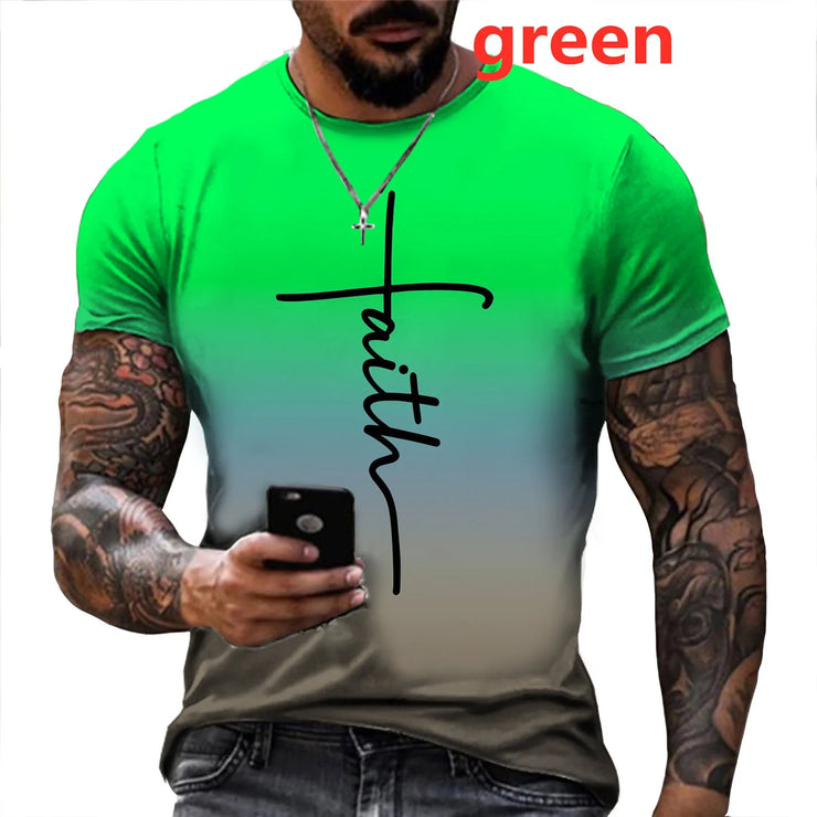 Green men's religious apparel t-shirt with faith cross design by Fresh Faith Designs