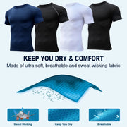 Faith-based compression shirt collection by Fresh Faith Designs in blue black and white with sweat-wicking breathable fabric
