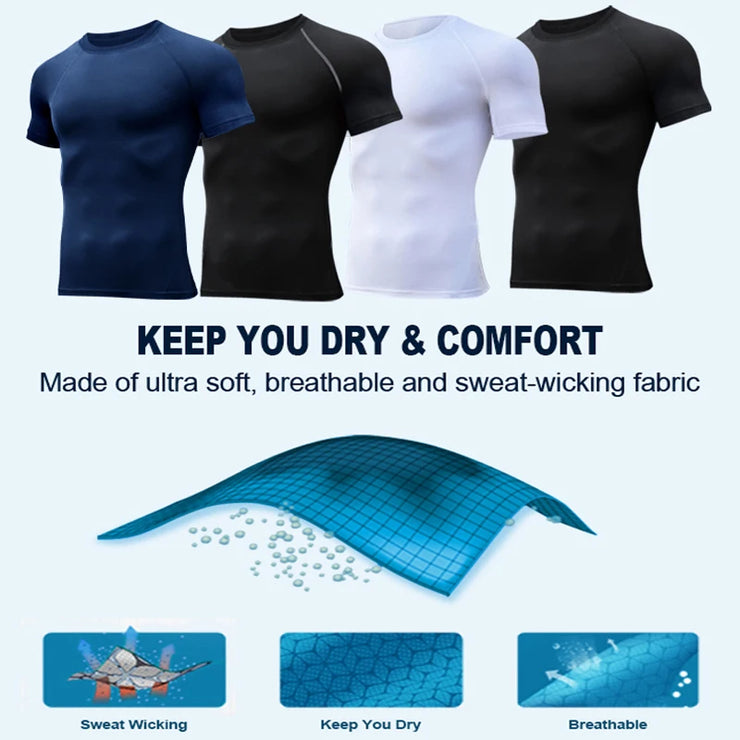 Faith-based compression shirt collection by Fresh Faith Designs in blue black and white with sweat-wicking breathable fabric