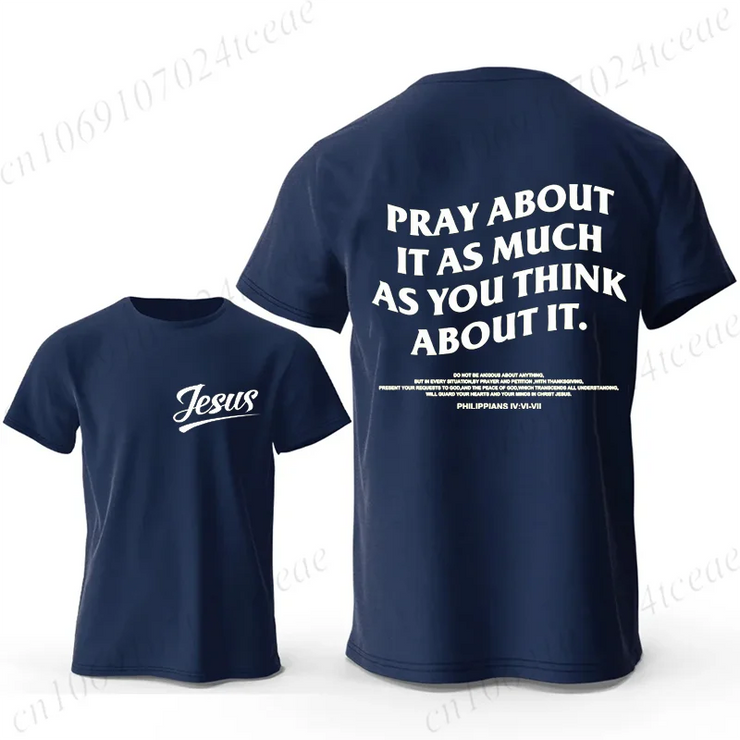 Navy blue Christian casual wear for men T-shirt with Jesus text on front and prayer quote on back
