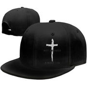 Black religious caps for men with a white cross and Romans 1:16 scripture design