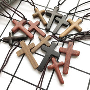 Religious cross necklace for men and women from Fresh Faith Designs in various wood tones on cords