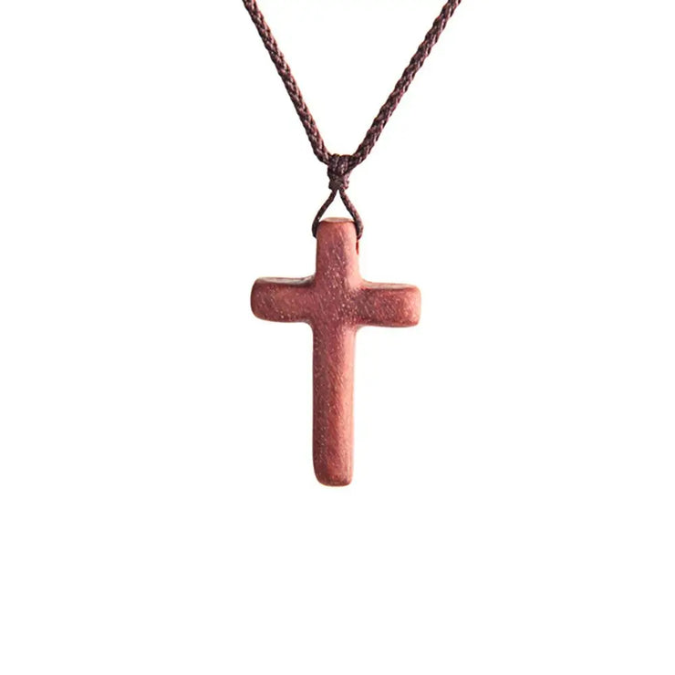 Religious cross necklace for men and women with a brown cord and rustic cross pendant from Fresh Faith Designs