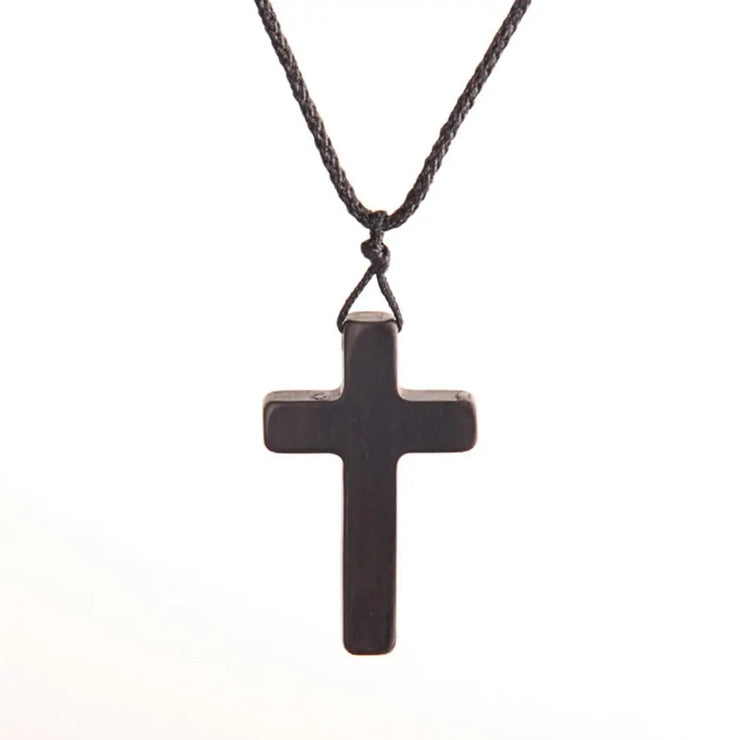 Fresh Faith Designs religious cross necklace for men and women with black pendant on braided cord