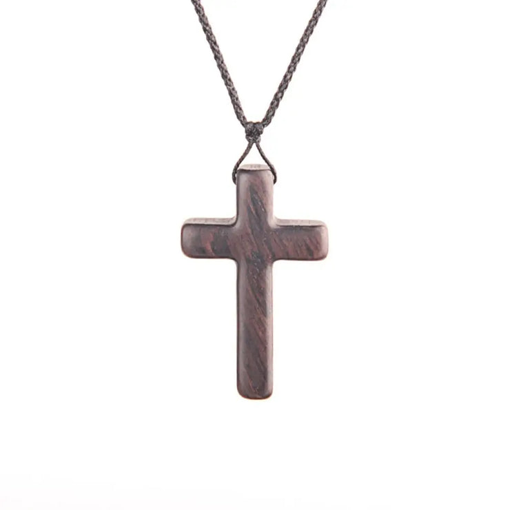 Fresh Faith Designs religious cross necklace for men and women with dark wood cross pendant on braided cord