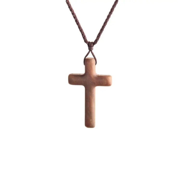 Religious cross necklace for men and women by Fresh Faith Designs with wooden pendant and braided cord