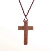 Fresh Faith Designs wooden religious cross necklace for men and women with brown braided cord