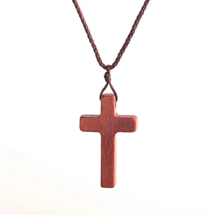 Fresh Faith Designs wooden religious cross necklace for men and women with braided cord