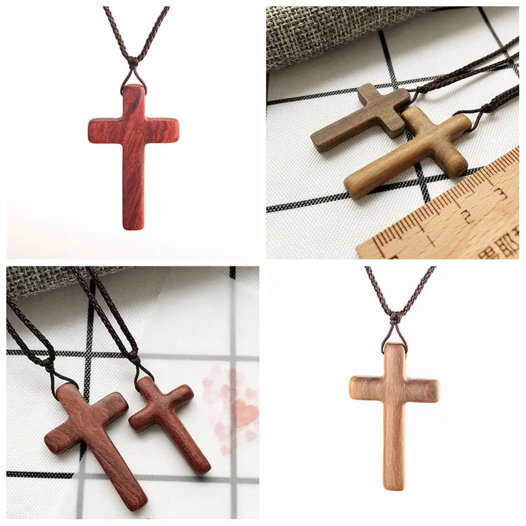 Religious cross necklace for men and women by Fresh Faith Designs made of natural wood with adjustable cord