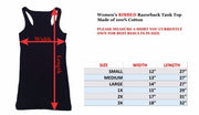 Black ribbed razorback tank top made of 100 percent cotton faith based women's apparel
