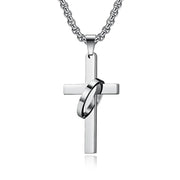 Silver cross necklace with ring pendant on chain from Fresh Faith Designs faith jewelry for adults