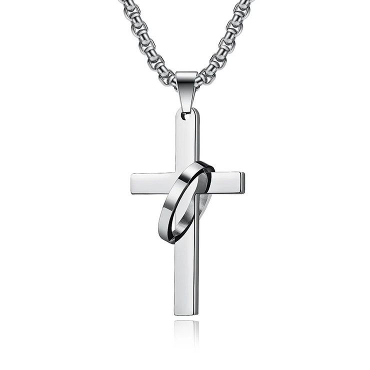 Silver cross necklace with ring pendant on chain from Fresh Faith Designs faith jewelry for adults