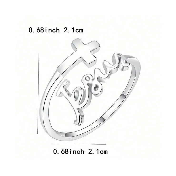Silver Faith ring with cross design measuring 0.68 inch by 0.68 inch women's Christian rings