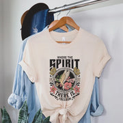 Fresh Faith Designs christian inspirational graphic tees with dove and floral design on beige t-shirt
