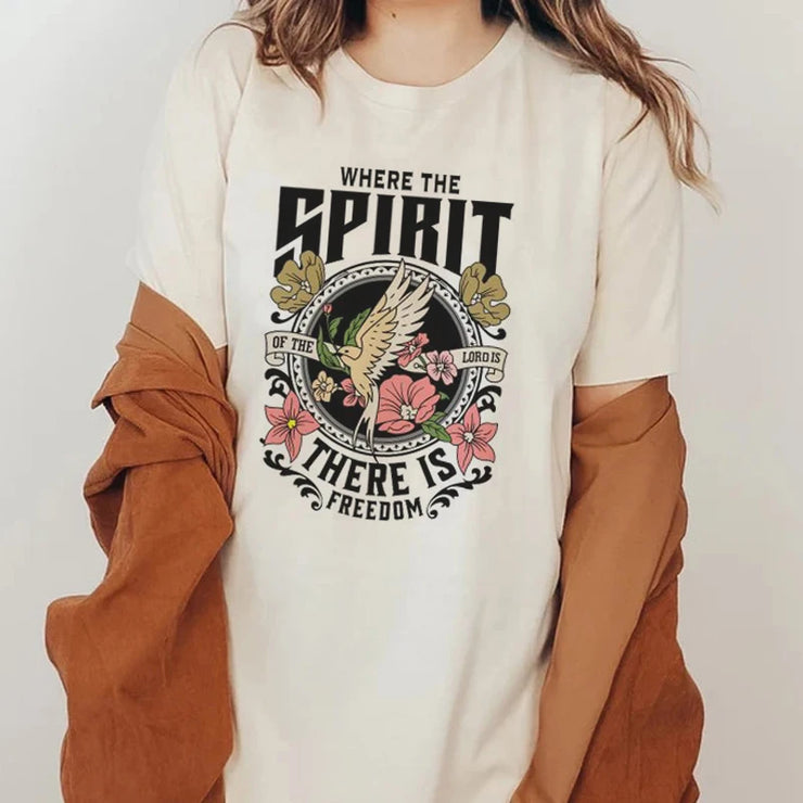 Fresh Faith Designs christian inspirational graphic tees with dove and floral freedom message