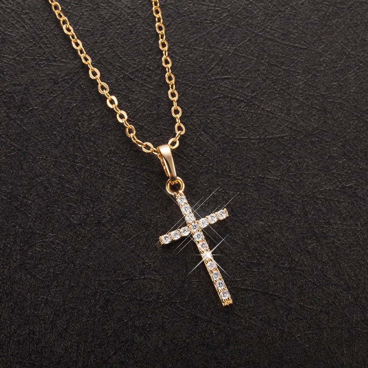 Fresh Faith Designs fashion crystal cross necklace with gold chain and sparkling crystals