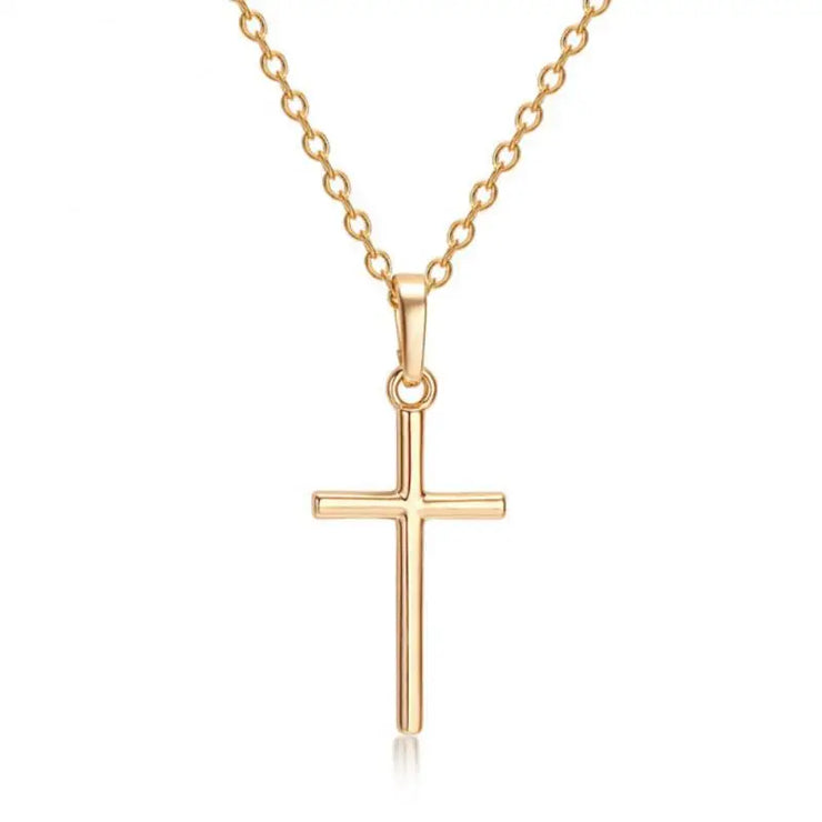 Fresh Faith Designs gold chain fashion crystal cross necklace with simple polished pendant