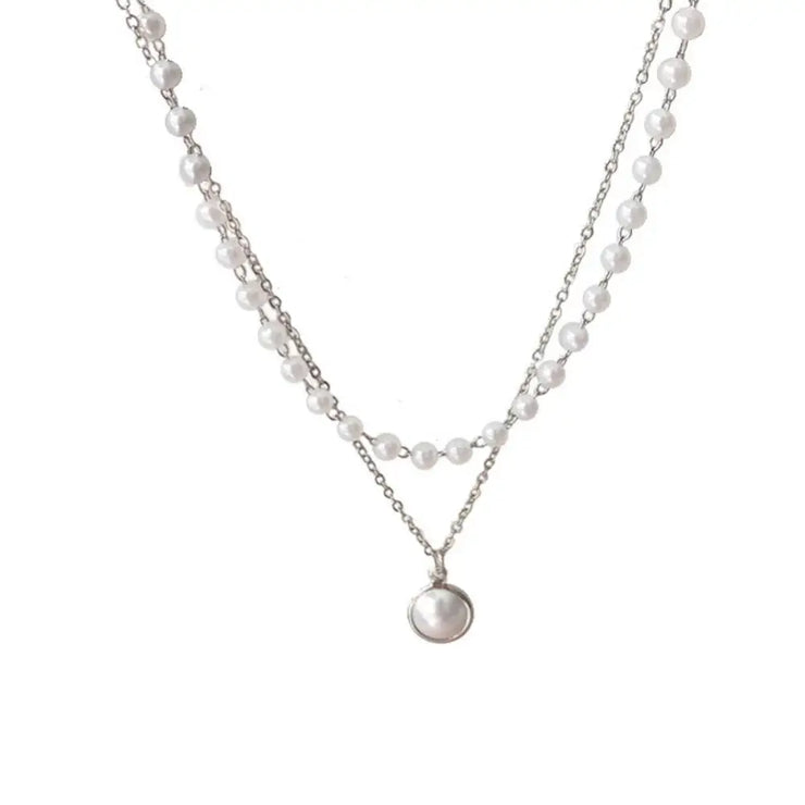 Fresh Faith Designs layered necklace with pearl chain and silver pendant fashion crystal cross necklace