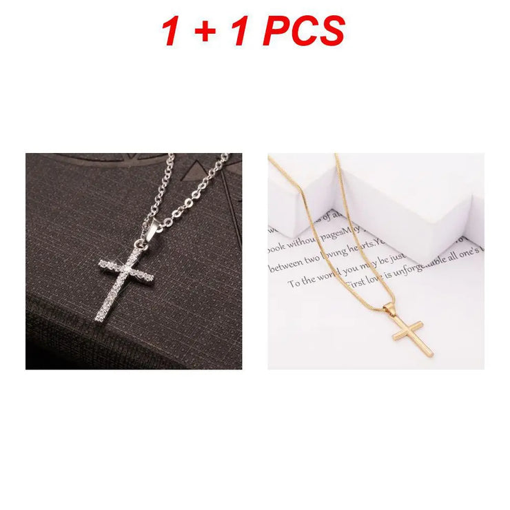 Fresh Faith Designs fashion crystal cross necklace set with silver and gold chains elegant jewelry