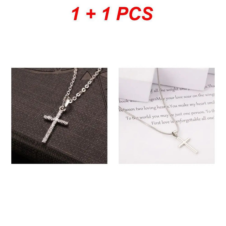Fresh Faith Designs fashion crystal cross necklace set with one sparkling crystal cross and one simple silver cross necklace