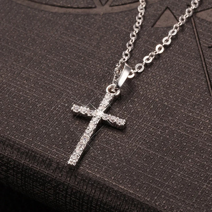 Fresh Faith Designs fashion crystal cross necklace with sparkling crystals on silver chain