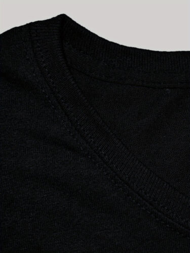 Close-up of black religious graphic tee women showing soft fabric and detailed neckline stitching
